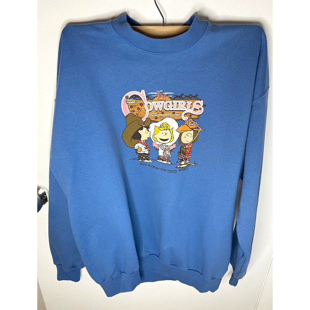Vintage Knott's Berry Farm Snoopy Cowgirls Western Blue Crewneck Sweatshirt L